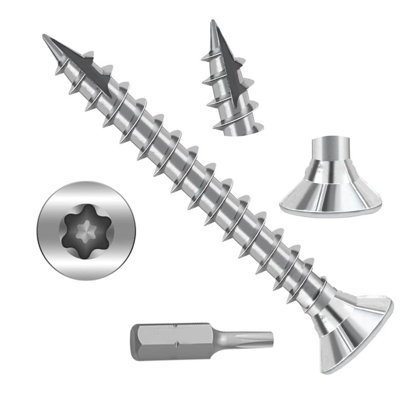 JOUGU Wood Screws #4    3/4 inch Torx Star Drive Deck Screws Flat Head M3    20 Countersunk T10 Self Tapping Thread Cut 200pcs Carbon Steel Galvanized, (Small Box) - Image 1